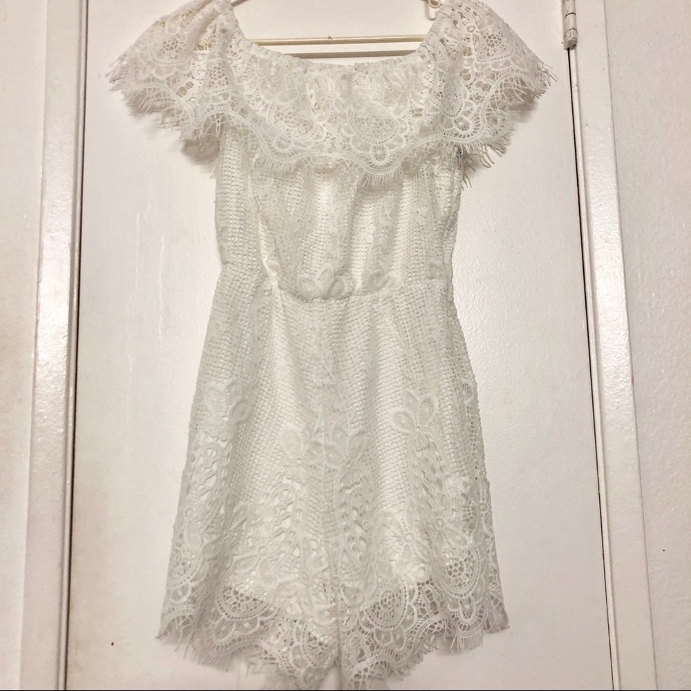 Lace off the shoulder romper